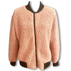 M3 Pink and Black Fuzzy Zip Lightweight  Bomber Jacket